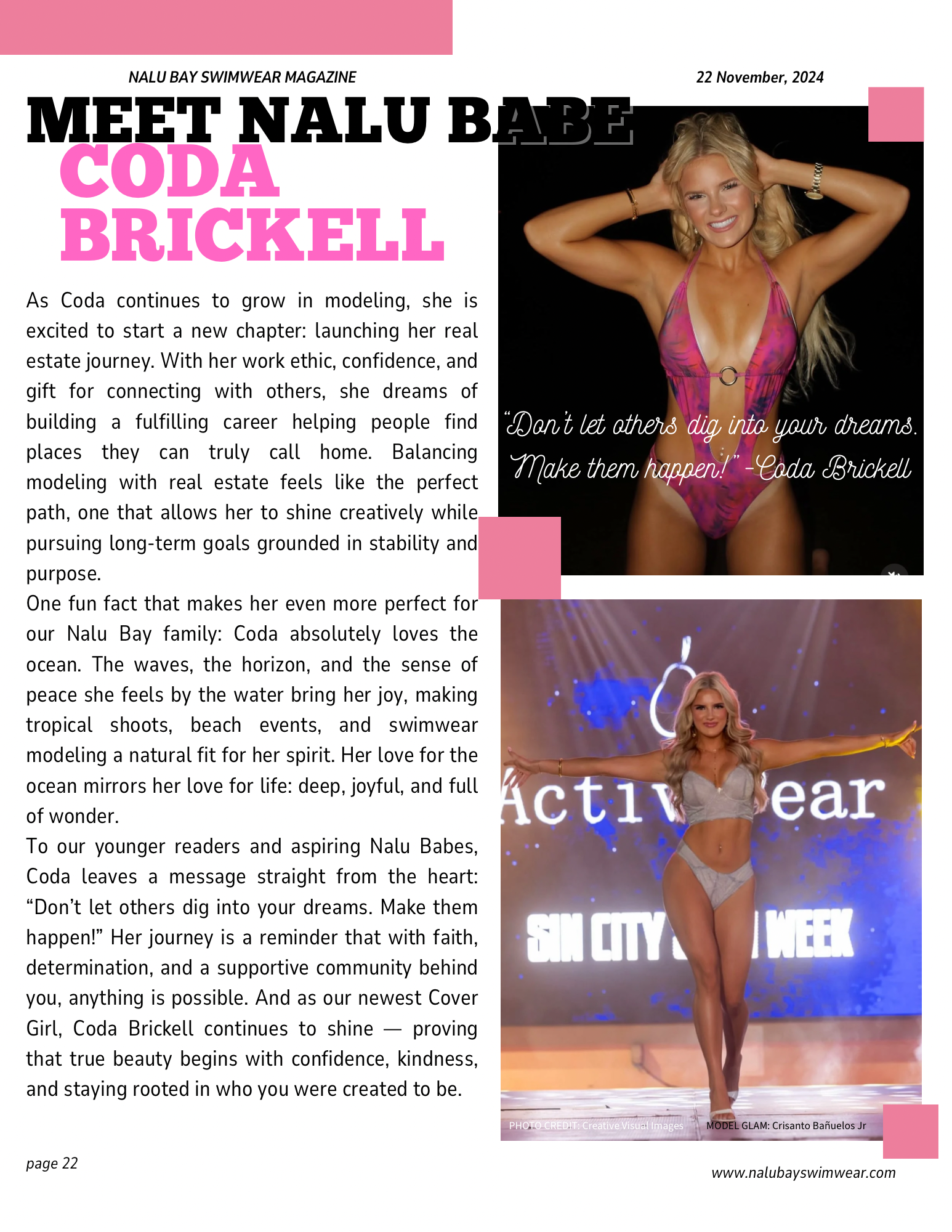 Nalu Bay Swimwear Magazine – Model Feature Article